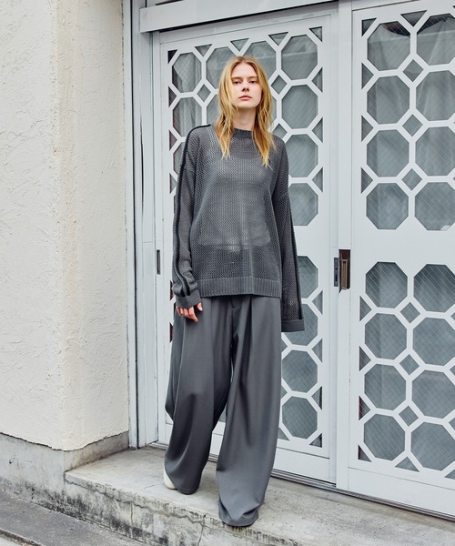 ROCHEM（ローシェン）の「ワンポイントロゴ刺繍サイドラインメッシュニットプルオーバー（ニット/セーター・メンズ・ワイン/チャコール/ブラック/ネイビー・L/M/S/XS）」の18枚目の写真