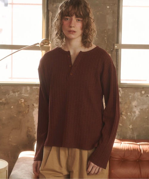 Zooodle（ズードル）の「Henry neck layered tops - ヘンリーネックレイヤードトップス -（Tシャツ/カットソー・メンズ・バーガンディー/カーキ・MEDIUM/LARGE）」の16枚目の写真