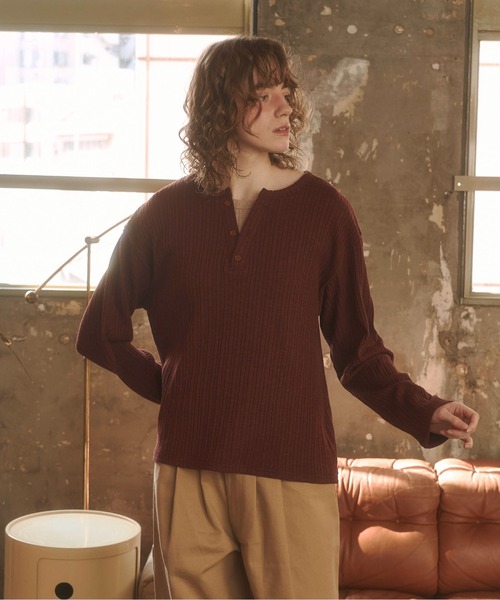 Zooodle（ズードル）の「Henry neck layered tops - ヘンリーネックレイヤードトップス -（Tシャツ/カットソー・メンズ・バーガンディー/カーキ・MEDIUM/LARGE）」の20枚目の写真