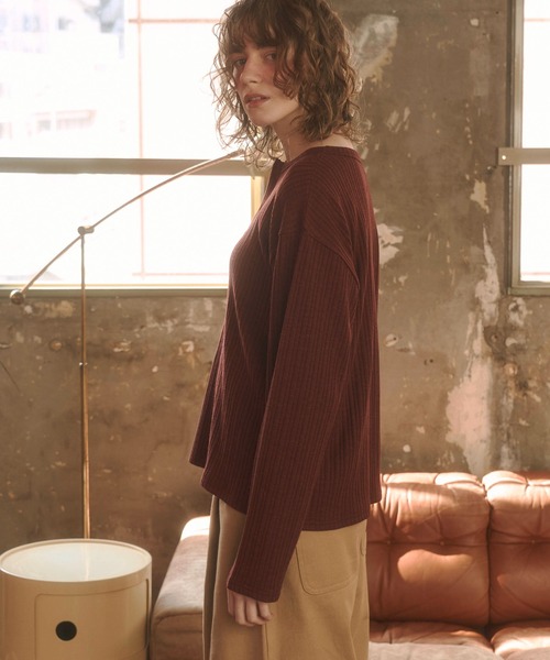 Zooodle（ズードル）の「Henry neck layered tops - ヘンリーネックレイヤードトップス -（Tシャツ/カットソー・メンズ・バーガンディー/カーキ・MEDIUM/LARGE）」の19枚目の写真