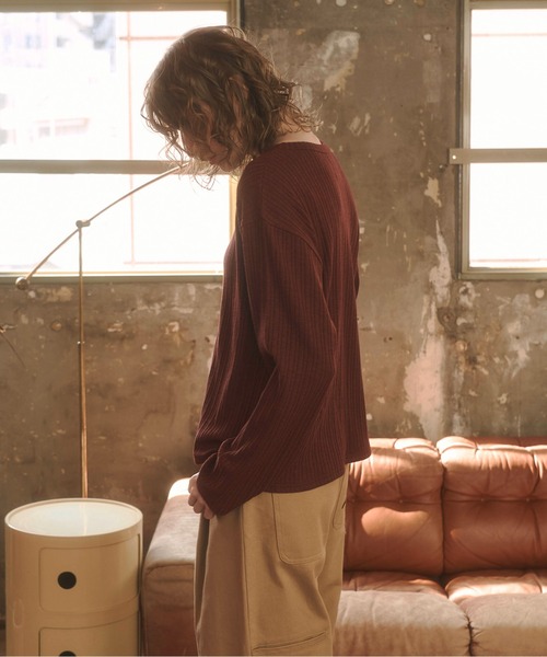 Zooodle（ズードル）の「Henry neck layered tops - ヘンリーネックレイヤードトップス -（Tシャツ/カットソー・メンズ・バーガンディー/カーキ・MEDIUM/LARGE）」の22枚目の写真