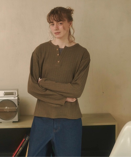 Zooodle（ズードル）の「Henry neck layered tops - ヘンリーネックレイヤードトップス -（Tシャツ/カットソー・メンズ・バーガンディー/カーキ・MEDIUM/LARGE）」の10枚目の写真