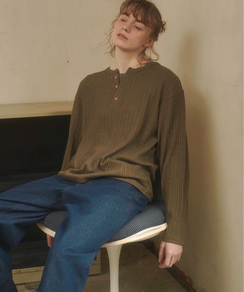 Zooodle（ズードル）の「Henry neck layered tops - ヘンリーネックレイヤードトップス -（Tシャツ/カットソー・メンズ・バーガンディー/カーキ・MEDIUM/LARGE）」の12枚目の写真