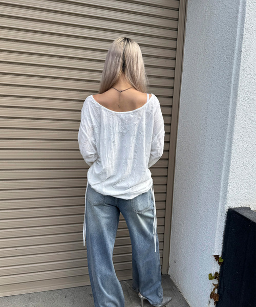 DAESE TOKYO(デセトウキョウ)の「『DAESE TOKYO/デセトウキョウ』スターデザインダメージトップス(Tシャツ/カットソー・レディース・グレー/ホワイト・M)」の5枚目の写真