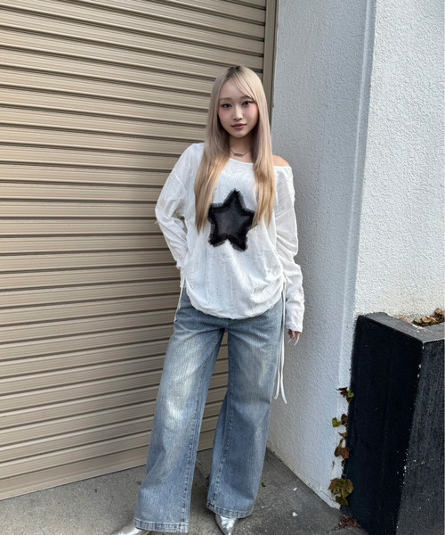DAESE TOKYO(デセトウキョウ)の「『DAESE TOKYO/デセトウキョウ』スターデザインダメージトップス(Tシャツ/カットソー・レディース・グレー/ホワイト・M)」の9枚目の写真