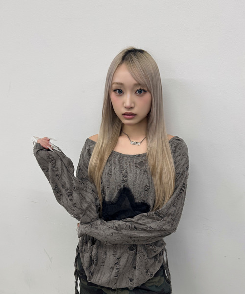 DAESE TOKYO(デセトウキョウ)の「『DAESE TOKYO/デセトウキョウ』スターデザインダメージトップス(Tシャツ/カットソー・レディース・グレー/ホワイト・M)」の10枚目の写真