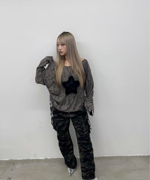DAESE TOKYO(デセトウキョウ)の「『DAESE TOKYO/デセトウキョウ』スターデザインダメージトップス(Tシャツ/カットソー・レディース・グレー/ホワイト・M)」の16枚目の写真