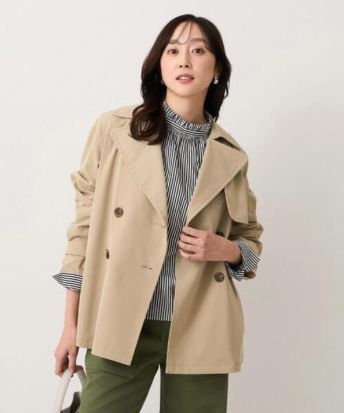 UNTITLED(アンタイトル)の「【定番人気/はっ水/洗える】タスランショートトレンチコート(トレンチコート・レディース・ベージュ/ネイビー/ベージュ系5/ライトグレー系9/グレー系8・00/01/02/03/04/42/44/46/48/50)」の4枚目の写真