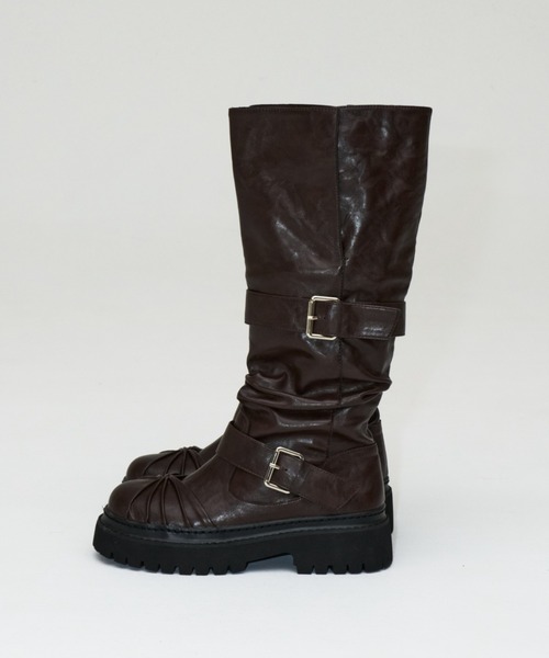 DTYYPE（ドタイプ）の「リンクルダブルバックルプラットフォームブーツ（ブーツ・レディース・ブラック/ブラウン・X-LARGE/LARGE/MEDIUM/SMALL）」の8枚目の写真