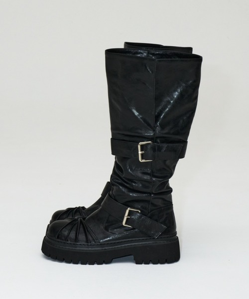 DTYYPE（ドタイプ）の「リンクルダブルバックルプラットフォームブーツ（ブーツ・レディース・ブラック/ブラウン・X-LARGE/LARGE/MEDIUM/SMALL）」の9枚目の写真