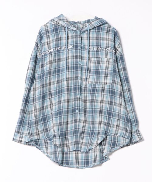 ViViDAY(ビビデー)の「フロント刺しゅうビッグシルエットフードチェック柄シャツ(シャツ/ブラウス・レディース・ブルー/イエロー/ピンク・M)」の2枚目の写真