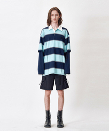 LAYERED L/S STRIPE POLO  [NAVY]