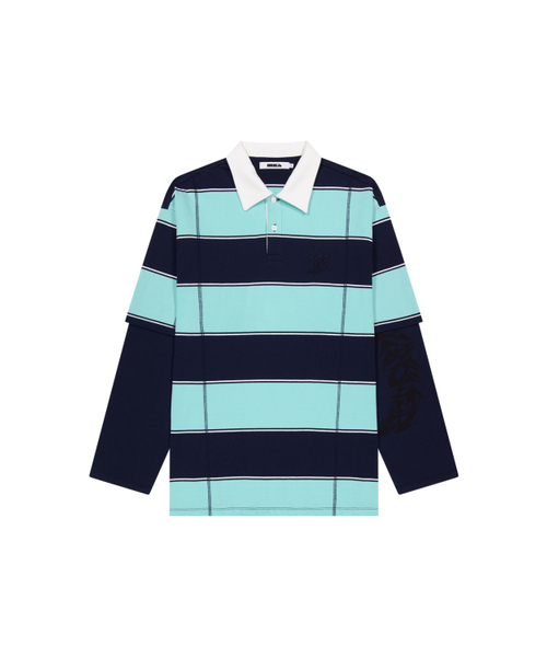 MEA（メア）の「LAYERED L/S STRIPE POLO  [NAVY]（Tシャツ/カットソー・メンズ・ネイビー・FREE）」の2枚目の写真