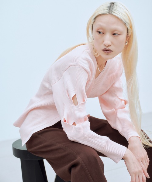 THINGS THAT MATTER（シングス ザット マター）の「CHAOS PATTERNED KNIT / カオス パターン ニット（カーディガン/ボレロ・レディース・ブラック/ピンク/グリーン・FREE）」の5枚目の写真