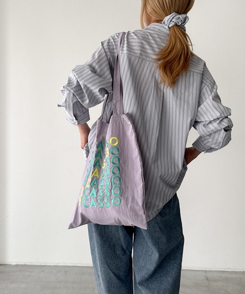 CANAL JEAN（キャナルジーン）の「NOT OEM　PICASSO ラインロゴトートバッグ（トートバッグ・レディース・パープル/グリーン/アイボリー・ONE SIZE）」の4枚目の写真