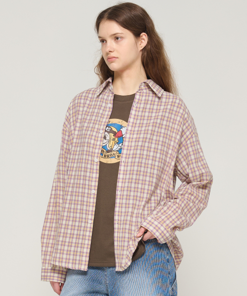 CARGOBROS FOR WOMAN(カーゴブロスフォーウィメン)の「ソフトチェックオーバーシャツ(パープル)(シャツ/ブラウス・レディース・その他・FREE)」の3枚目の写真