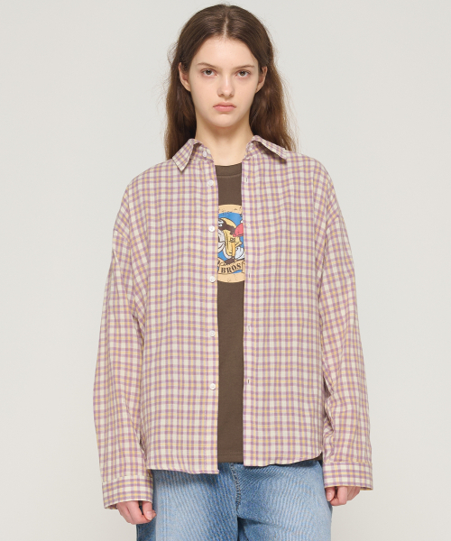 CARGOBROS FOR WOMAN(カーゴブロスフォーウィメン)の「ソフトチェックオーバーシャツ(パープル)(シャツ/ブラウス・レディース・その他・FREE)」の4枚目の写真
