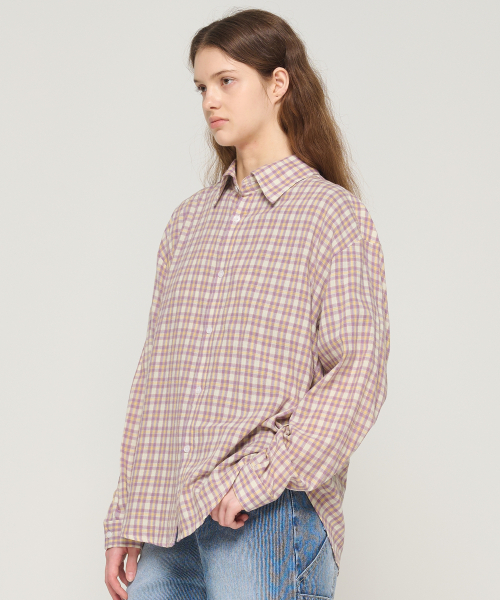 CARGOBROS FOR WOMAN(カーゴブロスフォーウィメン)の「ソフトチェックオーバーシャツ(パープル)(シャツ/ブラウス・レディース・その他・FREE)」の5枚目の写真