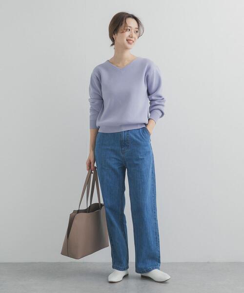 URBAN RESEARCH DOORS（アーバンリサーチドアーズ）の「『仁村紗和さん着用』『UR TECH Renew Knit』Vネックプルオーバー（ニット/セーター・レディース・ネイビー/ラベンダー/オフホワイト・FREE）」の13枚目の写真