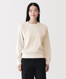 婦人 ワッフル編みクルーネック長袖Tシャツ