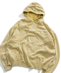 HALHAM（ハルハム）の「ヴィンテージライク ピグメント加工 ワンポイント刺繍 プルオーバー コットンニットパーカー フーディ― ユニセックス（ニット/セーター）」