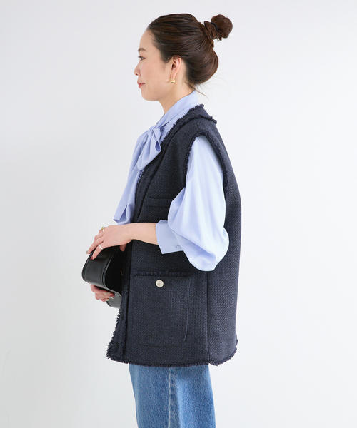 B.C STOCK(ベーセーストック)の「ウォッシャブル / 前開きツイードベスト(その他アウター・レディース・ネイビー/ベージュ・FREE)」の14枚目の写真