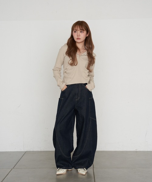 RAY CASSIN（レイカズン）の「フードヘンリーロンT（Tシャツ/カットソー・レディース・グレー/グレイッシュベージュ/ブラック/アイボリー・FREE）」の14枚目の写真