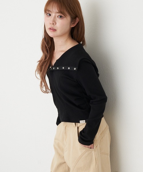 RAY CASSIN（レイカズン）の「フードヘンリーロンT（Tシャツ/カットソー・レディース・グレー/グレイッシュベージュ/ブラック/アイボリー・FREE）」の21枚目の写真