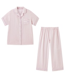 combimini（コンビミニ）の「半袖前開きガーゼママパジャマ（先染めストライプ）（ルームウェア/パジャマ）」