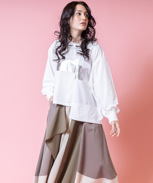 OSMOSIS（オズモーシス）の「箔プリント切替プルオーバー（Tシャツ/カットソー・レディース・ホワイト/ブラック/アッシュグレー・ONE SIZE）」の10枚目の写真