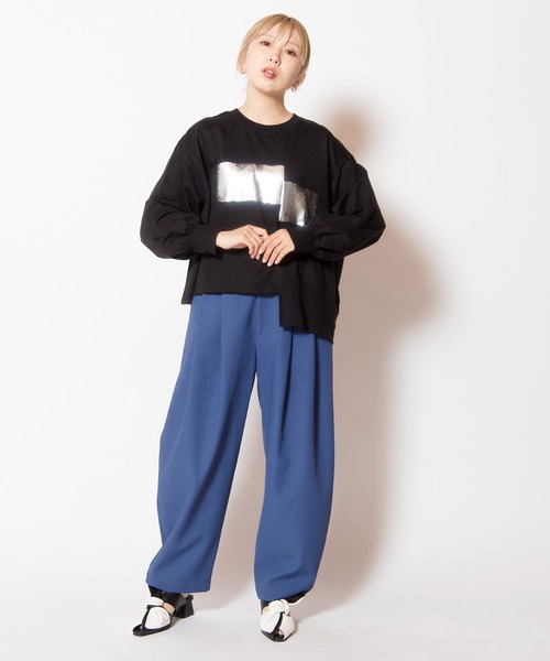 OSMOSIS（オズモーシス）の「箔プリント切替プルオーバー（Tシャツ/カットソー・レディース・ホワイト/ブラック/アッシュグレー・ONE SIZE）」の11枚目の写真