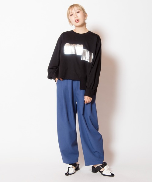 OSMOSIS（オズモーシス）の「箔プリント切替プルオーバー（Tシャツ/カットソー・レディース・ホワイト/ブラック/アッシュグレー・ONE SIZE）」の12枚目の写真