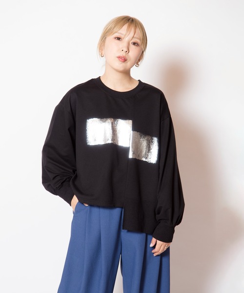 OSMOSIS（オズモーシス）の「箔プリント切替プルオーバー（Tシャツ/カットソー・レディース・ホワイト/ブラック/アッシュグレー・ONE SIZE）」の13枚目の写真