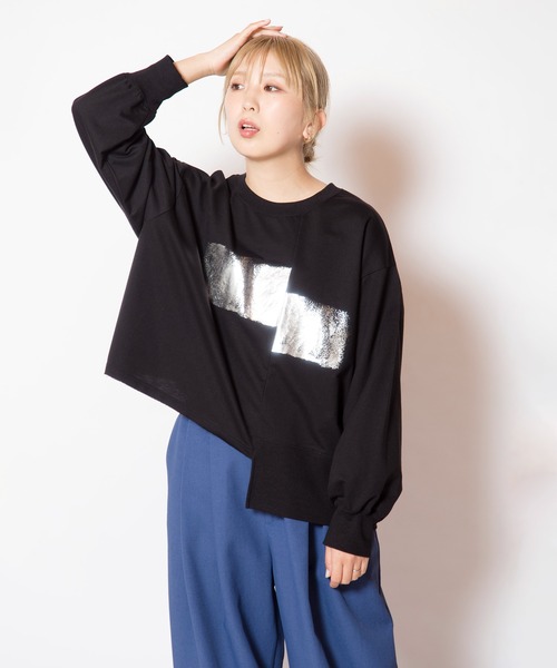 OSMOSIS（オズモーシス）の「箔プリント切替プルオーバー（Tシャツ/カットソー・レディース・ホワイト/ブラック/アッシュグレー・ONE SIZE）」の14枚目の写真