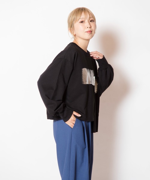 OSMOSIS（オズモーシス）の「箔プリント切替プルオーバー（Tシャツ/カットソー・レディース・ホワイト/ブラック/アッシュグレー・ONE SIZE）」の16枚目の写真