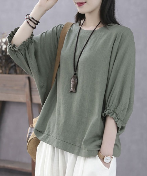 Flugge(フラッジー)の「袖フリル七分丈カットソー(Tシャツ/カットソー・レディース・イエロー/グリーン・MEDIUM/LARGE)」の1枚目の写真