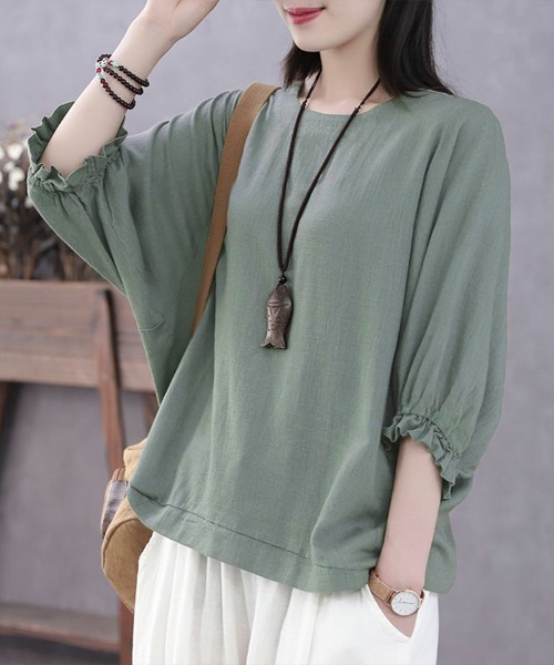 Flugge(フラッジー)の「袖フリル七分丈カットソー(Tシャツ/カットソー・レディース・イエロー/グリーン・MEDIUM/LARGE)」の7枚目の写真
