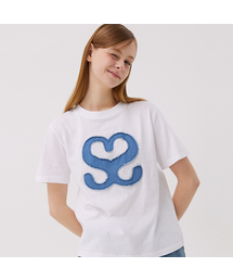 ニューシンボルデニムパッチ半袖Tシャツホワイト