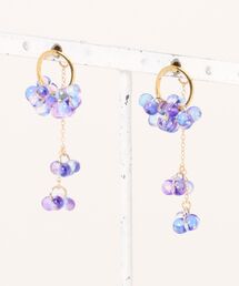 【kiki&yuyu】【2WAY】蝶々チェコガラスのフープ＆チェーン付きピアス(MA)