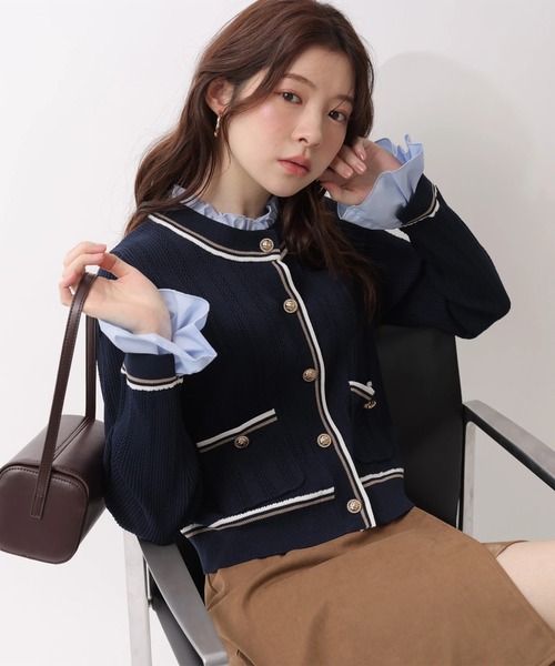 Rirandture（リランドチュール）の「フリルレイヤードニットジャケット（ニット/セーター・レディース・グレー/ピンク/ネイビー/ホワイト・2）」の3枚目の写真