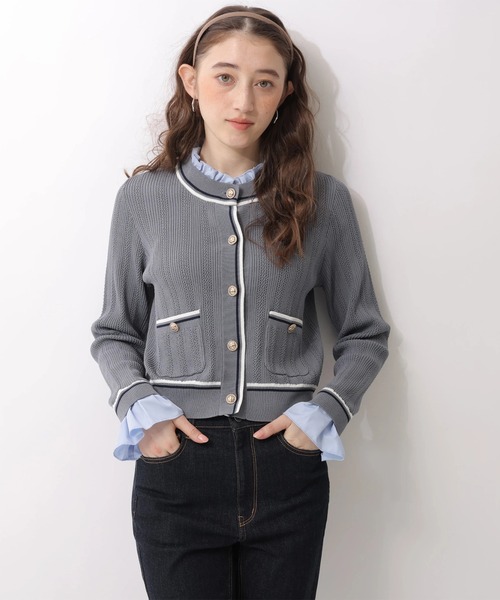 Rirandture（リランドチュール）の「フリルレイヤードニットジャケット（ニット/セーター・レディース・グレー/ピンク/ネイビー/ホワイト・2）」の2枚目の写真