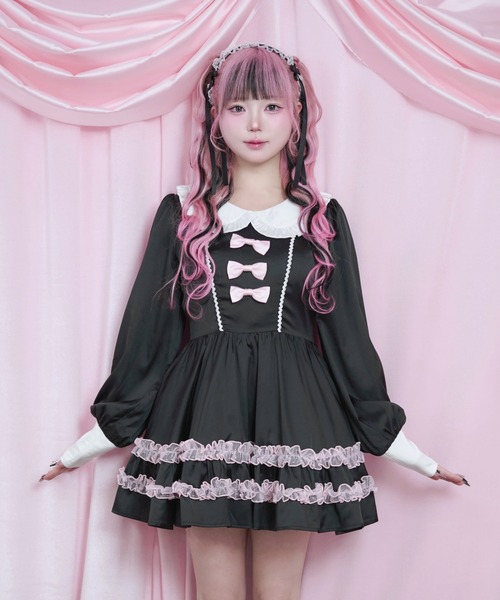 Magia Charm（マギアチャーム）の「リボンフリルサテンワンピース（ワンピース・レディース・ブラック・F）」の3枚目の写真