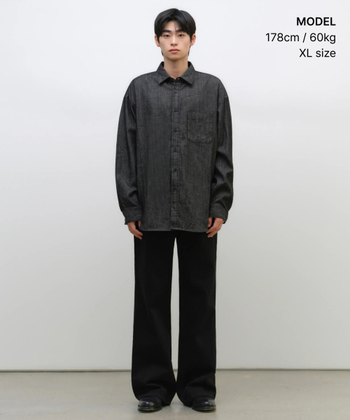 MUSINSA STANDARD（ムシンサスタンダード）の「オーバーサイズデニムシャツ [ローブラック]（シャツ/ブラウス・メンズ・その他・SMALL/MEDIUM/LARGE/X-LARGE/2XL）」の2枚目の写真