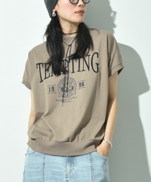 INTERPLANET(インタープラネット)の「【UV・接触冷感】カレッジ刺繍プリントT(Tシャツ/カットソー・レディース・チャコールグレー/モカ・FREE)」の2枚目の写真