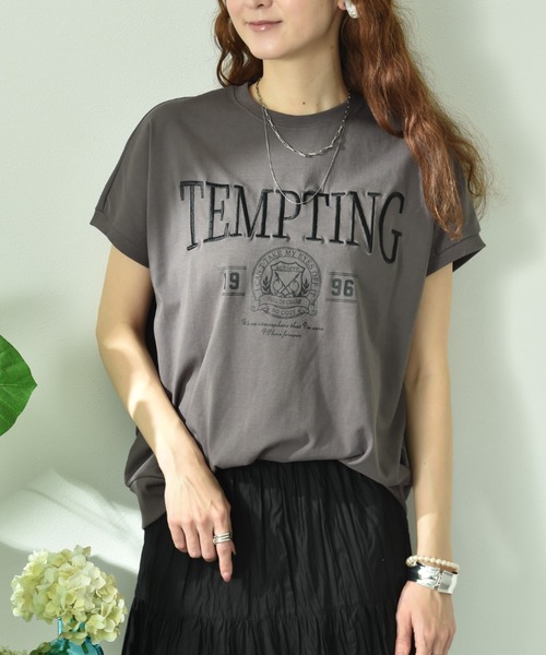 INTERPLANET(インタープラネット)の「【UV・接触冷感】カレッジ刺繍プリントT(Tシャツ/カットソー・レディース・チャコールグレー/モカ・FREE)」の3枚目の写真