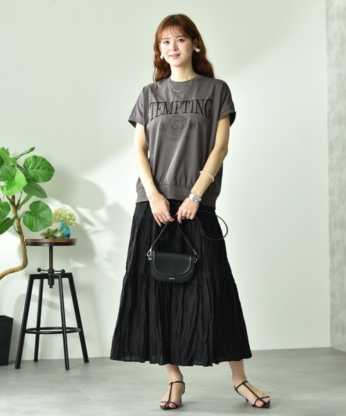 INTERPLANET(インタープラネット)の「【UV・接触冷感】カレッジ刺繍プリントT(Tシャツ/カットソー・レディース・チャコールグレー/モカ・FREE)」の7枚目の写真