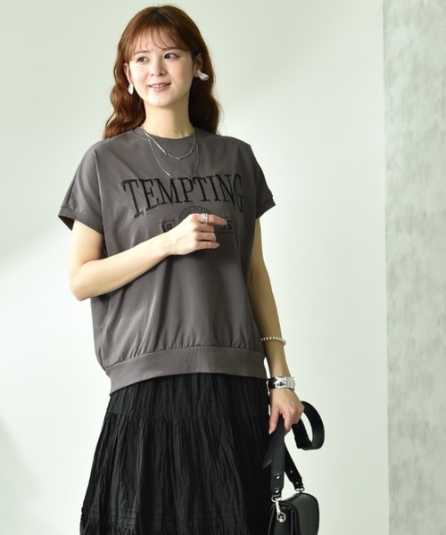 INTERPLANET(インタープラネット)の「【UV・接触冷感】カレッジ刺繍プリントT(Tシャツ/カットソー・レディース・チャコールグレー/モカ・FREE)」の8枚目の写真