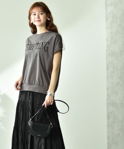 INTERPLANET(インタープラネット)の「【UV・接触冷感】カレッジ刺繍プリントT(Tシャツ/カットソー・レディース・チャコールグレー/モカ・FREE)」の9枚目の写真