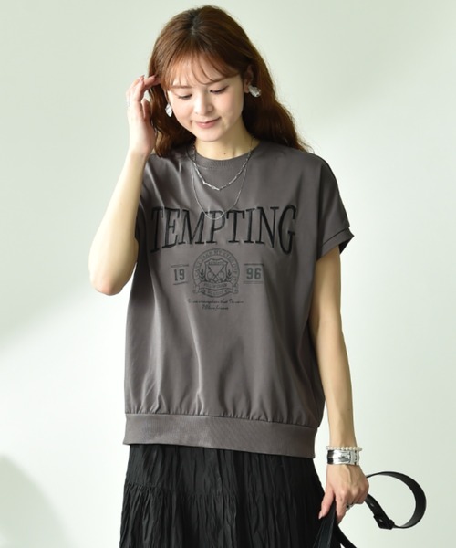 INTERPLANET(インタープラネット)の「【UV・接触冷感】カレッジ刺繍プリントT(Tシャツ/カットソー・レディース・チャコールグレー/モカ・FREE)」の10枚目の写真