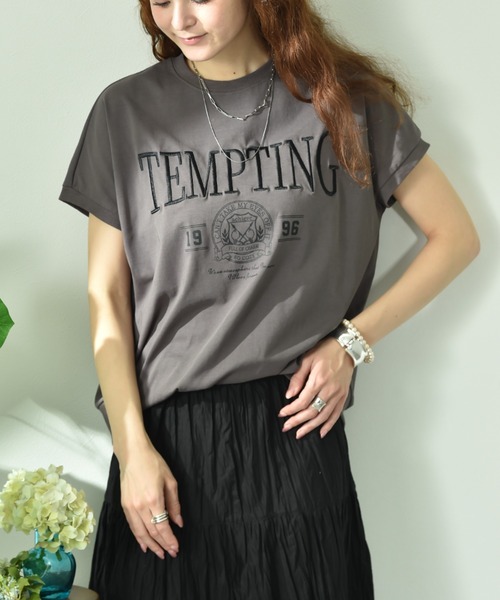 INTERPLANET(インタープラネット)の「【UV・接触冷感】カレッジ刺繍プリントT(Tシャツ/カットソー・レディース・チャコールグレー/モカ・FREE)」の4枚目の写真